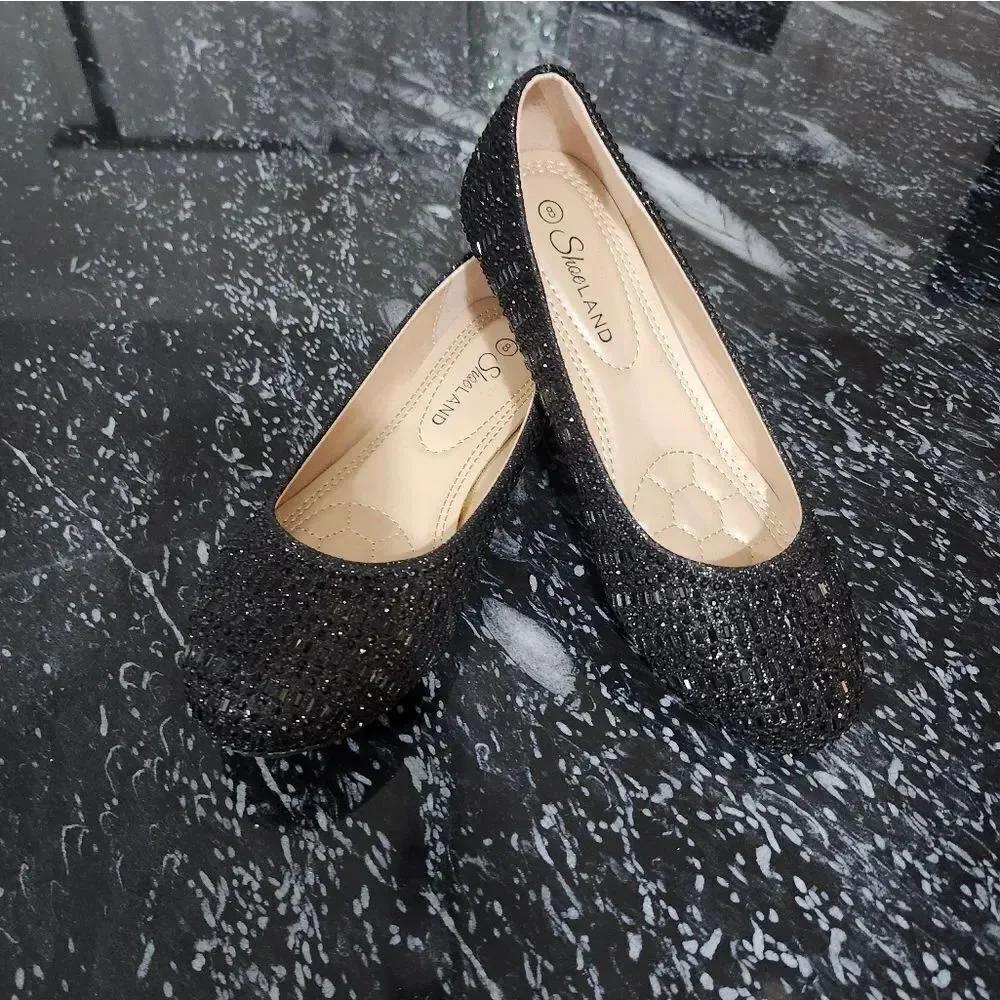 BRAND NEW SHOE LAND BLACK RHIENSTONE SLIP-ON WOMEN